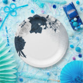 美しい白と海軍の花 ペーパープレート (パーティー)