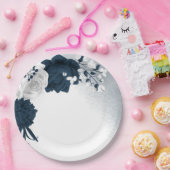 美しい白と海軍の花 ペーパープレート (パーティー)