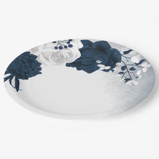 美しい白と海軍の花 ペーパープレート (アングル)
