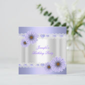 美しい白と紫のライラックの誕生日パーティーの花 あらゆる年齢 招待状 (スタンド正面)