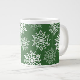 美しい白と緑の冬の雪星 ジャンボコーヒーマグカップ