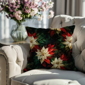 美しい白と赤のポインセティアスイラストレーション クッション