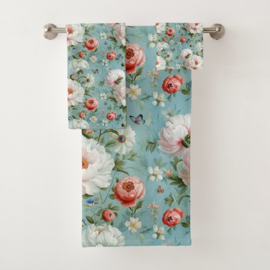 美しい白と赤の牡丹 バスタオルセット (インサイチュ)