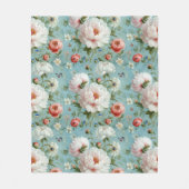 美しい白と赤の牡丹 フリースブランケット (正面)