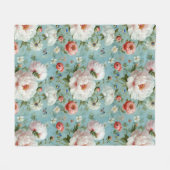 美しい白と赤の牡丹 フリースブランケット (正面(横))