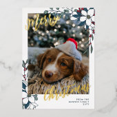 美しい白と赤の花の写真 メリークリスマス 箔シーズンカード (正面)