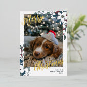 美しい白と赤の花の写真 メリークリスマス 箔シーズンカード (立ち正面)