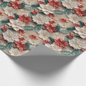 美しい白と赤の3Dポインセチア ラッピングペーパー (角)