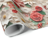 美しい白と赤の3Dポインセチア ラッピングペーパー (ロールコーナー)