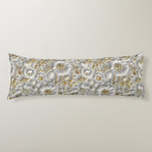 美しい白と金ゴールドの3Dフローラ ボディピロー (正面)