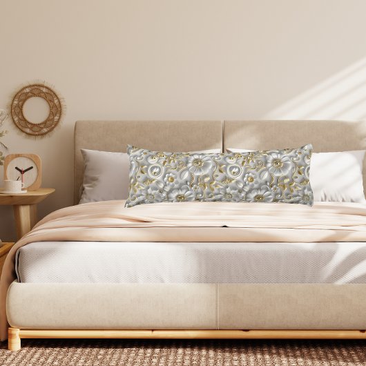 美しい白と金ゴールドの3Dフローラ ボディピロー