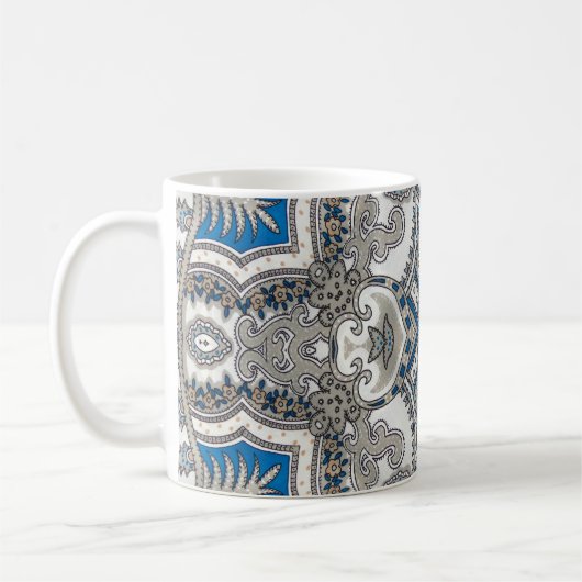 美しい白と青のアラベスク、イスラムのパター コーヒーマグカップ (左)