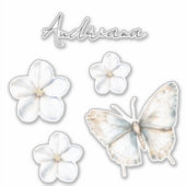 美しい白と青の蝶のブライズシャワー シール (正面)