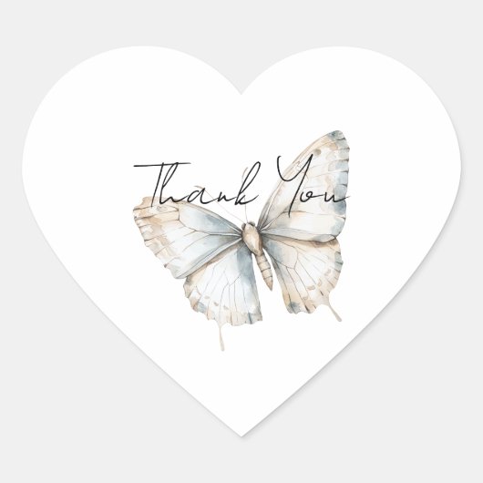 美しい白と青の蝶のブライズシャワー ハートシール (正面)