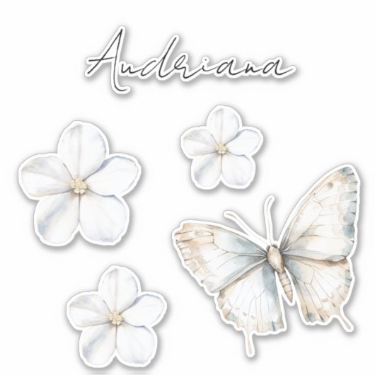 美しい白と青の蝶の花嫁のシャワー シール (正面)