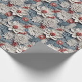 美しい白と青の3Dポインセチア ラッピングペーパー (角)