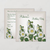 美しい白と黄色の花のクリームホワイト 招待状 (正面/裏面)