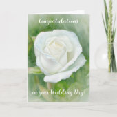美しい白のバラ結婚アートおめでとう カード (正面)
