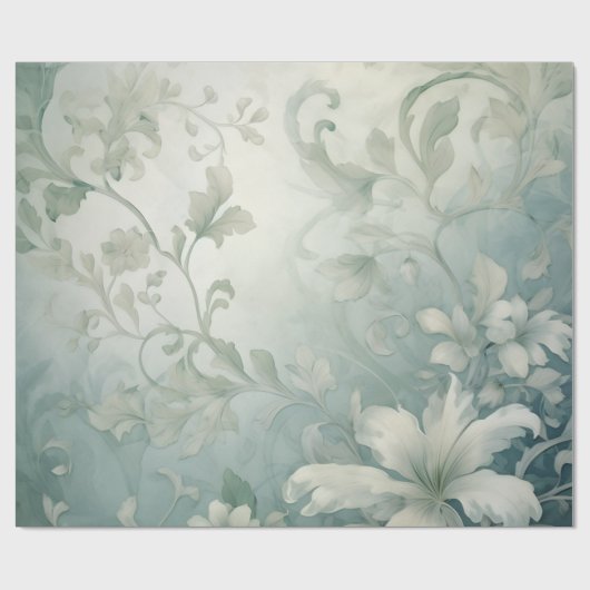 美しい白のフローラ ラッピングペーパー (フラット)
