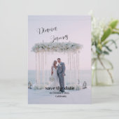 美しい白の日付の保存結婚式招待状 招待状 (スタンド正面)