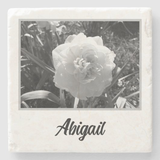 美しい白の水仙 ストーンコースター (正面)