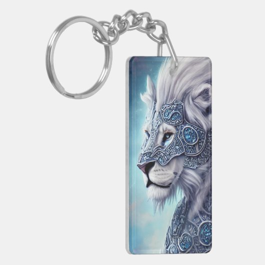 美しい白の装甲戦士ライオン キーホルダー (正面左)