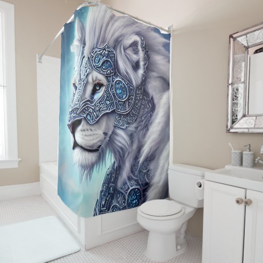 美しい白の装甲戦士ライオン シャワーカーテン (インサイチュ)