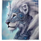 美しい白の装甲戦士ライオン シャワーカーテン (正面)