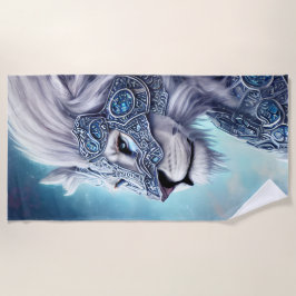 美しい白の装甲戦士ライオン ビーチタオル