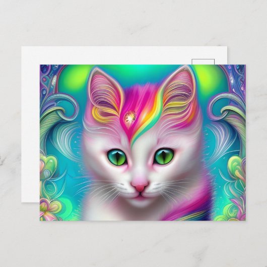 美しい白ふわふわのベビー猫 ポストカード (正面/裏面)