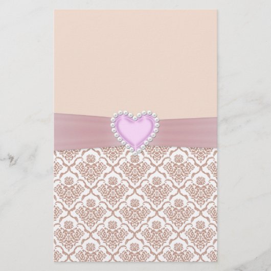 美しい白エレガント真珠効果ハート 便箋 (正面)