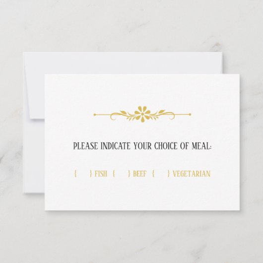 美しい白エレガント色と金ゴールドのRSVPカード 出欠カード (裏面)