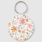 美しい白オレンジピンクの花柄 キーホルダー (裏面)