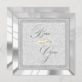 美しい白グリッター、サテンとシルバー結婚ズ 招待状 (正面/裏面)