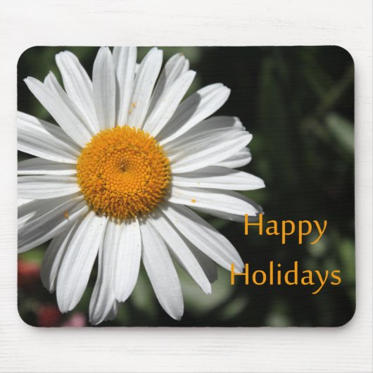 美しい白デイジーの花happy holidaysフローラ マウスパッド (正面)
