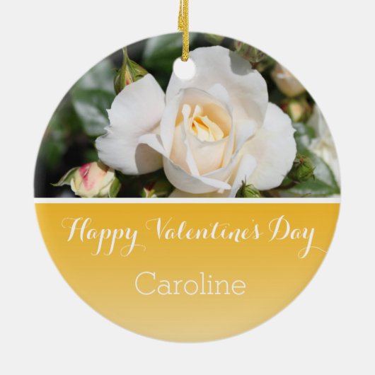 美しい白バラの花ハッピーバレンタインデー セラミックオーナメント (裏面)