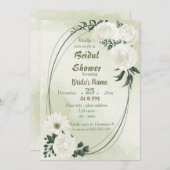 美しい白フローラ幾何学ブライダルシャワー 招待状 (正面/裏面)