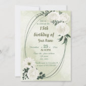 美しい白フローラ幾何学誕生日パーティー 招待状 (正面)