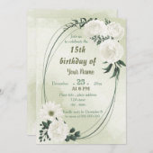 美しい白フローラ幾何学誕生日パーティー 招待状 (正面/裏面)