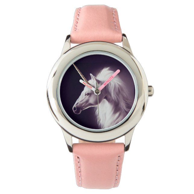 美しい白ユニコーン金ゴールドスパイラルホーン 腕時計 (正面)