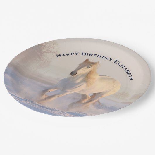 美しい白ランニング馬の誕生日 ペーパープレート (アングル)