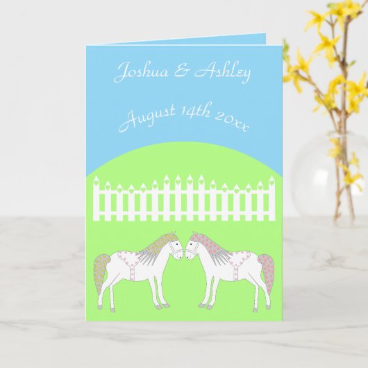 美しい白結婚の馬のカスタム カード (黄色い花)