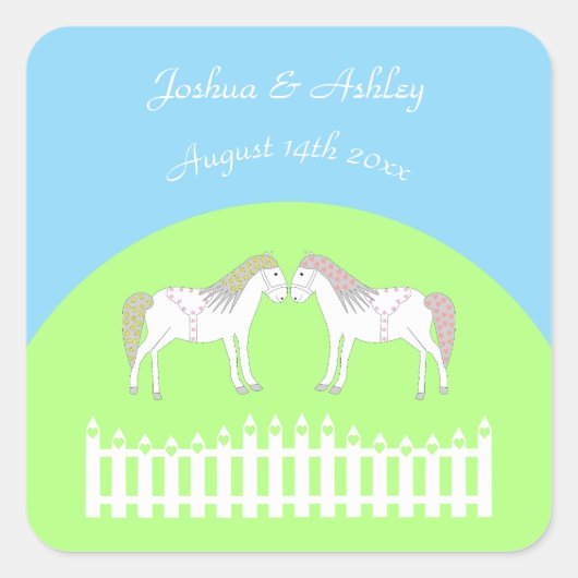 美しい白結婚の馬のカスタム スクエアシール (正面)