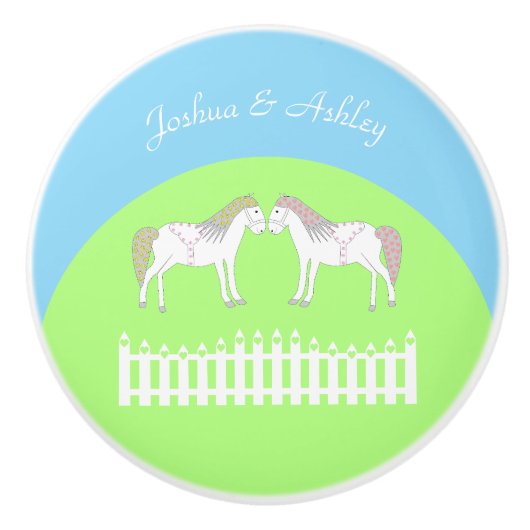 美しい白結婚の馬のカスタム セラミックノブ (正面)