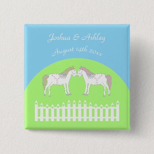 美しい白結婚の馬のカスタム 缶バッジ (正面)