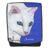 美しい白絵画猫の鮮やか青い目 バックパック (正面)