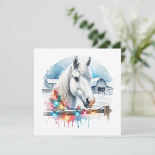 美しい白馬のいる農場のクリスマス シーズンカード (スタンド正面)
