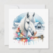 美しい白馬のいる農場のクリスマス シーズンカード (正面)