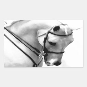美しい白馬の頭部 長方形シール