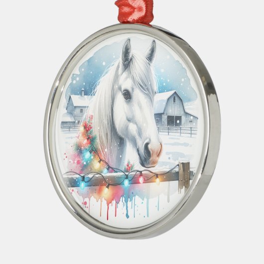 美しい白馬オンファームクリスマス メタルオーナメント (左)